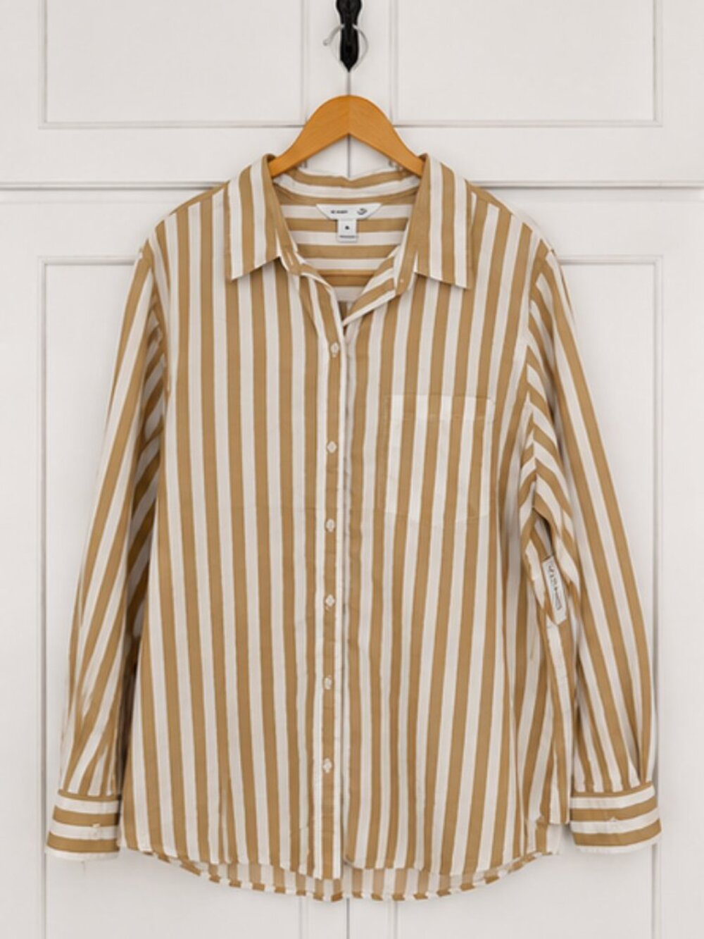 Old Navy Tan and White Vertical Stripe Button-Down Shirt